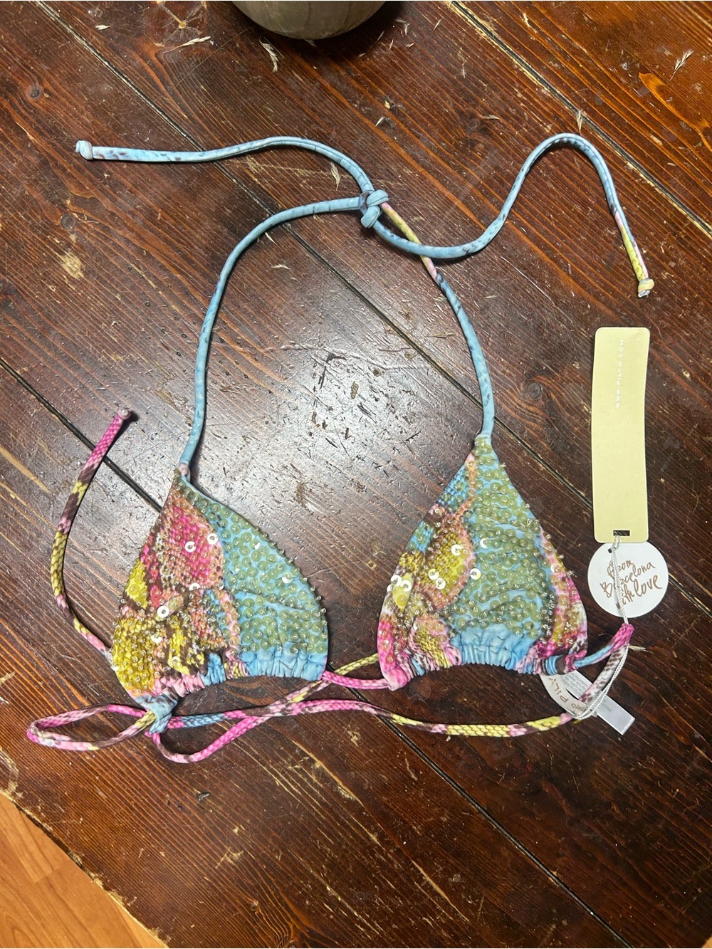 PilyQ triangle sequin bikini top size small NEW pink blue